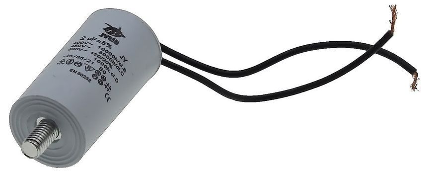 Конденсатор JYUL CBB-60L 2 мкф &mdash; 450 VAC болт + дроти (30*60 mm) 64570-147 фото