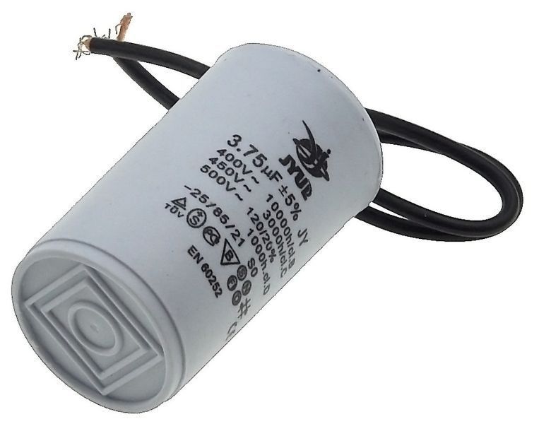 Конденсатор JYUL CBB-60 3,75мкф - 450 VAC провода (30*53 mm) 74957-081 фото