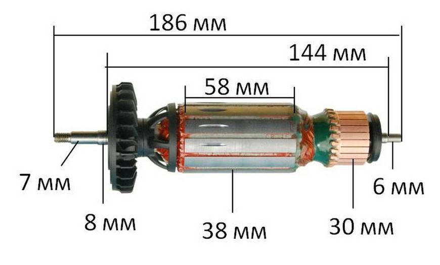 Якір (ротор) болгарки Metabo WE 12-125 оригінал 310010990(38*186/посадка 7мм) 44903-1277 фото