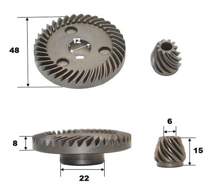 Шестерні (пара) болгарки Makita GA 9558 / GA 9555 аналог 227541-3 + 227542-1 (d1 12 * 48 / d2 6 * 18 / h2 15) 60835-4044 фото
