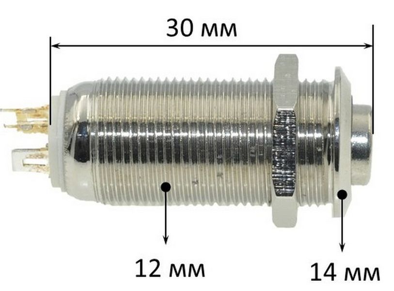 Кнопка антивандальная d14mm різьблення 12mm h30mm 2 положення 4 контакти індикація 00813-517 фото