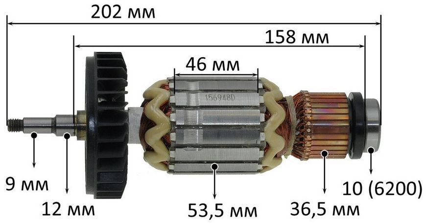 Якорь болгарка Makita 9020 517793-7 / 516948-1 /510125-7 (202*53,5 посадка 9мм) 26489-096 фото