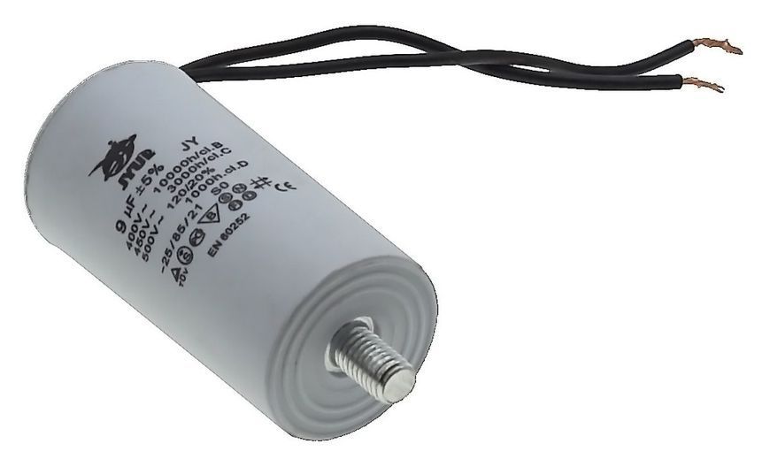 Конденсатор JYUL CBB-60L 9мкф - 450 VAC болт + провода (35*69 mm) 85799-243 фото