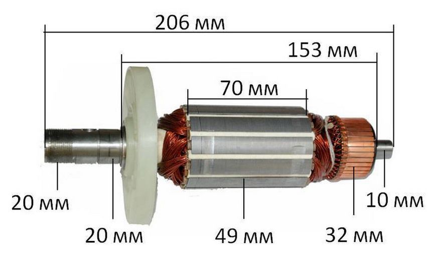 Якір фрезер Makita 3612BR (206*49 цанга 20) аналог 514823-5 26813-428 фото