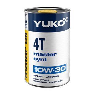 Масло для 4-х тактних двигунів YUKO MASTER SYNT 4T SAE 10W-30 0,6 л каністра жерсть 85318-630 фото