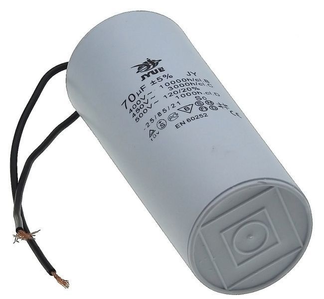 Конденсатор JYUL CBB-60 70мкф - 450 VAC дроту(50*123 mm) 64527-104 фото