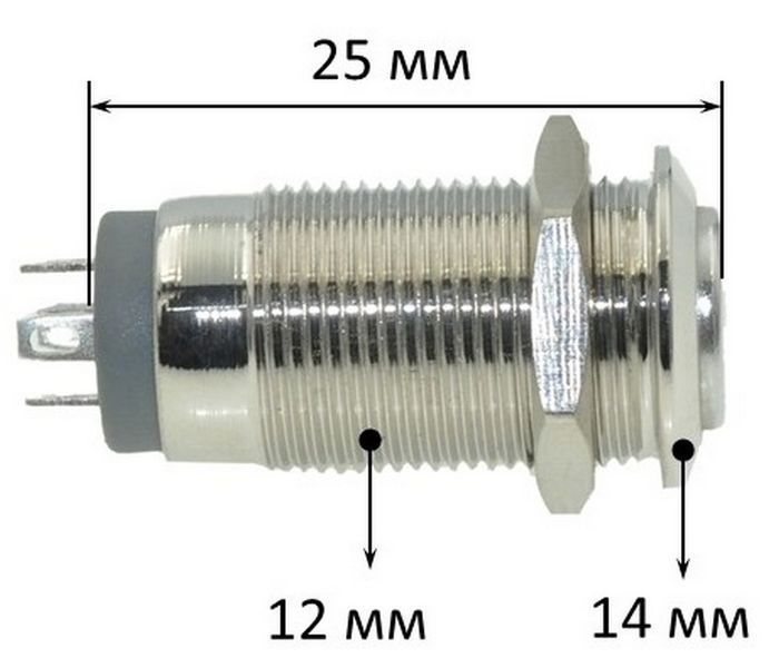 Кнопка антивандальная d14mm різьблення 12mm h25mm 2 положення 4 контакти індикація 85809-515 фото