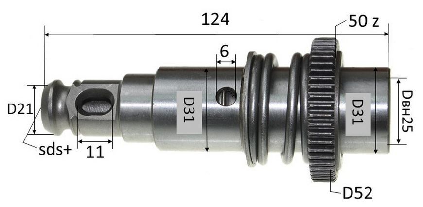 Ствол перфоратора Bosch 2-24 в зборі d31 * 25 * 21 50 зуб прямо 1616490060 70845-013 фото