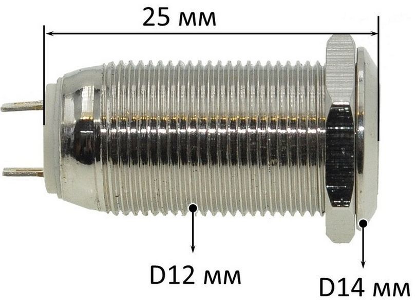 Кнопка антивандальная d14mm різьблення 12mm h25mm 2 положення 2 контакти 00808-512 фото