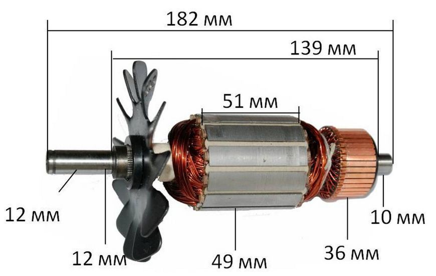 Якір болгарки Makita 9067 F (180 мм) (182 * 49 посадка 12мм) аналог 514937-0 26812-427 фото