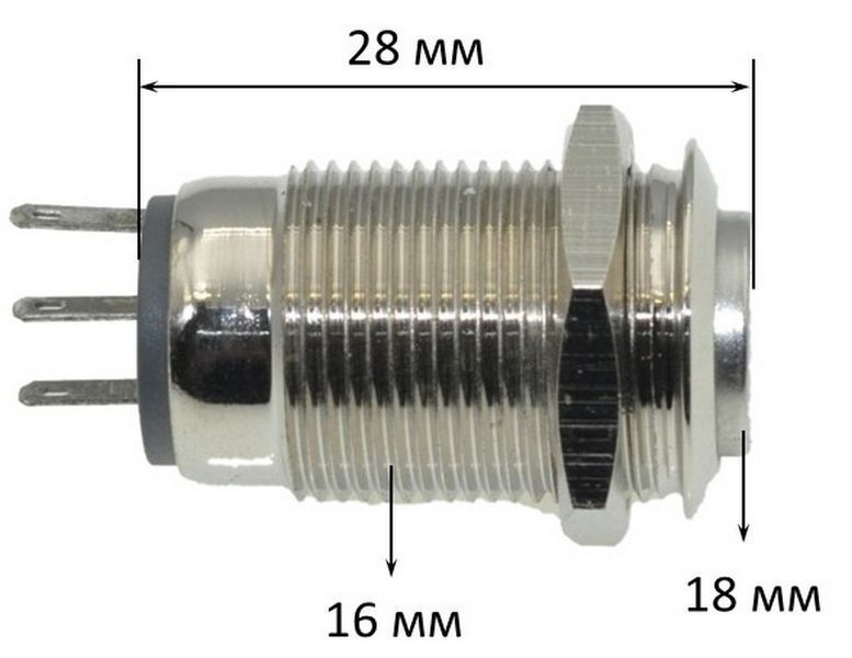 Кнопка антивандальная d18mm різьблення 16mm h28mm 3 контакти 79914-522 фото