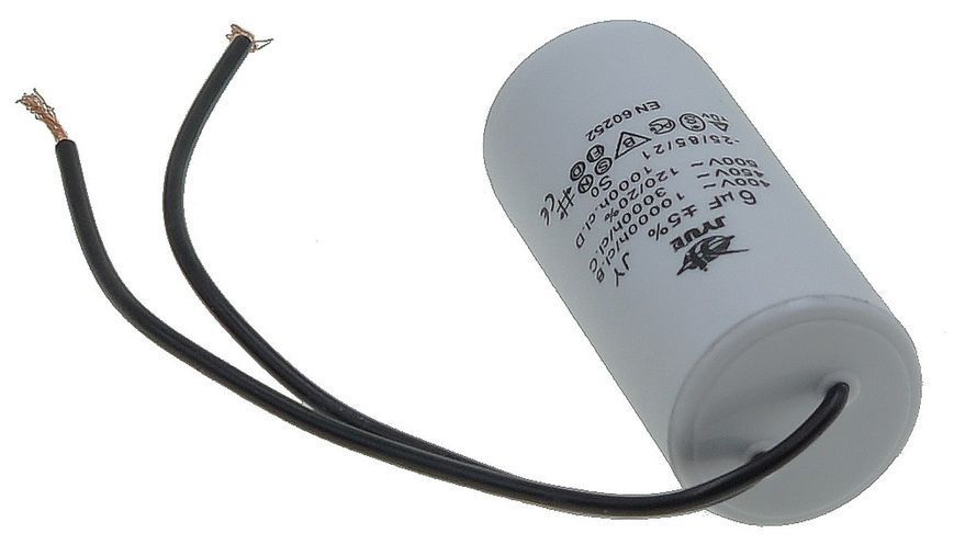 Конденсатор JYUL CBB-60 6 мкф &mdash; 450 VAC дроту (30*65 mm) 64507-084 фото