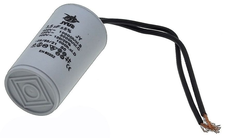 Конденсатор JYUL CBB-60 3,5мкф - 450 VAC дроту(30*53 mm) 64503-080 фото