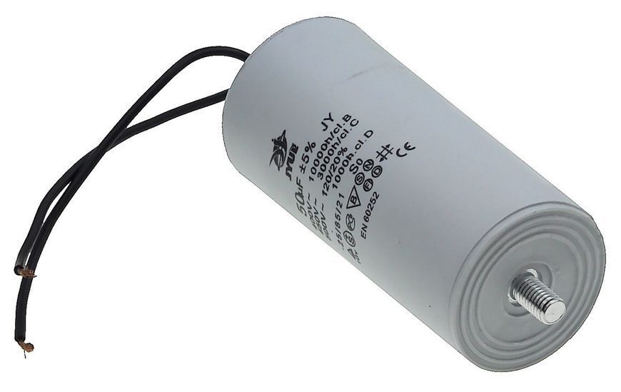 Конденсатор JYUL CBB-60L 50мкф - 450 VAC болт + провода (50*110 mm) 64589-166 фото