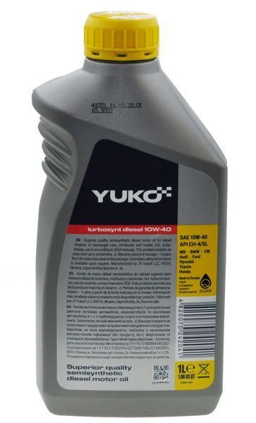 Масло YUKO TURBOSYNT DIESEL 10W-40 SAE API CH-4/SL ACEA E5, E2 1л 34995-333 фото