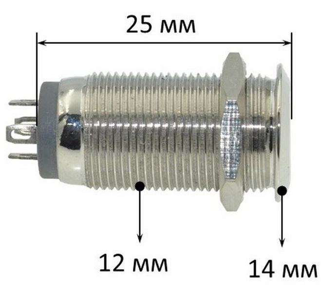 Кнопка антивандальная d14mm резьба 12mm h25mm 2 положения 4 контакта индикация 69053-514 фото