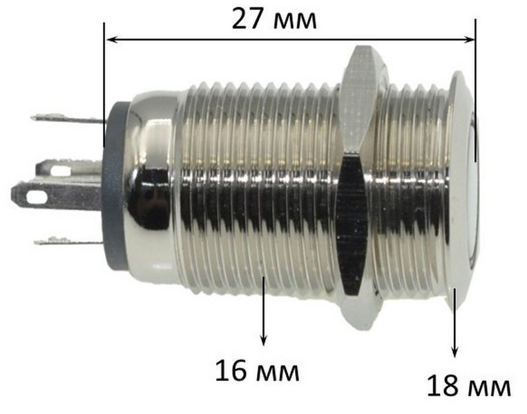 Кнопка антивандальная d18mm різьблення 16mm h27mm 5 контактів індикація 78538-523 фото