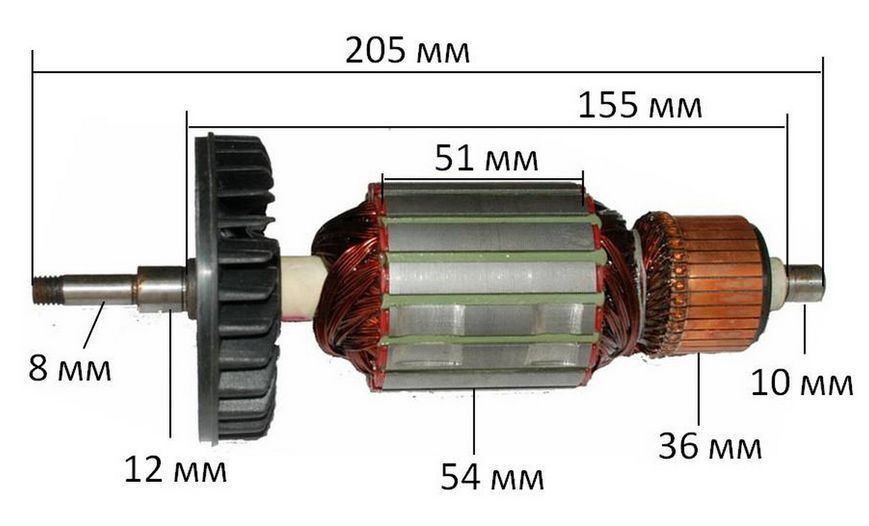 Якір болгарки Makita 9077 (205 * 54 посадка 8 мм) аналог 516798-4 26979-595 фото