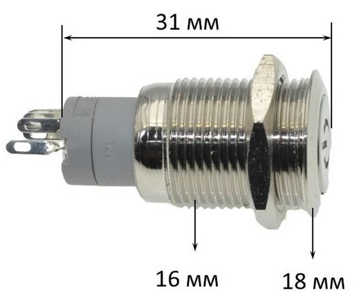 Кнопка антивандальная d18mm різьблення 16mm h31mm 2 положення 5 контактів індикація 69055-527 фото